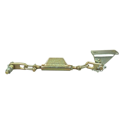 The Sparex Stabiliser Chain (Part No. S.5260) is an adjustable turnbuckle with attached metal brackets and chains, designed for tensioning and securing applications. With a thread diameter of Ø19mm, a minimum length of 540mm, and featuring a 3/4 UNC, it is compatible with Massey Ferguson machinery. This product is ideal for precise adjustments and often includes end fittings to ensure a secure hold.