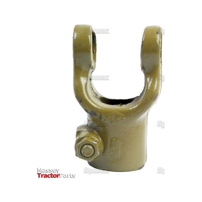 A metal tractor part featuring a U-shaped opening and a side bolt, identified as the "Sparex Clamp Yoke - Non Interfering (U/J Size: 23.8 x 61.2mm) Bore Ø30mm, Key Size: 8mm," compatible with AW20/W2200 models.