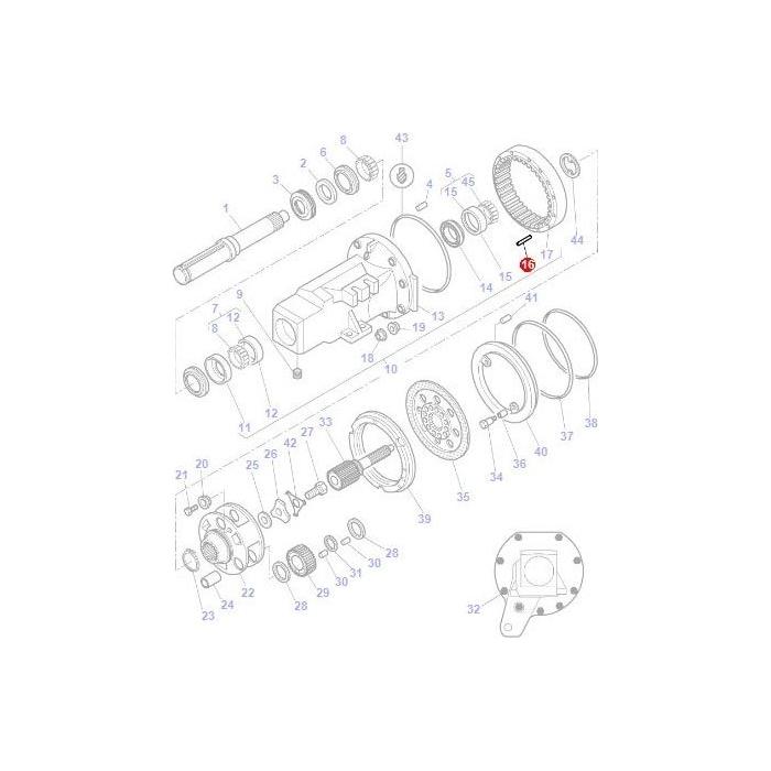 Exploded view diagram of a mechanical device featuring the Massey Ferguson - Clevis Pin - 3380496M2 by AGCO, showing all individual components with numbered labels for identification.