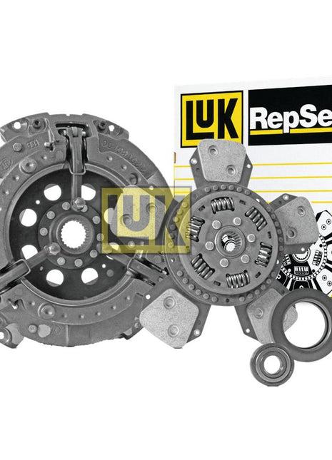 A clutch kit and its box from the brand Sparex, featuring a 330mm pressure plate, Single Cover, Cerametallic Loose Disc, and bearings; Product Name: Clutch Kit with Bearings - S.147266.