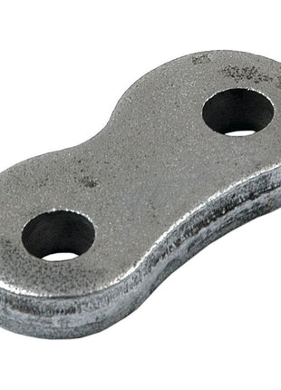The Clutch Link (Sparex Part No. S.40726) from the brand Sparex is a metal chain link with two circular holes, specifically designed for connecting other links and is commonly used in the clutch systems of tractors such as Landini and Massey Ferguson.