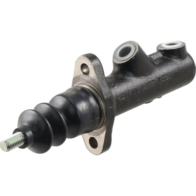 Image of a black braking component, resembling a master cylinder with metal fittings and a threaded rod at one end. This could easily be mistaken for the Sparex Clutch Master Cylinder (Sparex Part No. S.42272), given its robust construction and precise engineering.