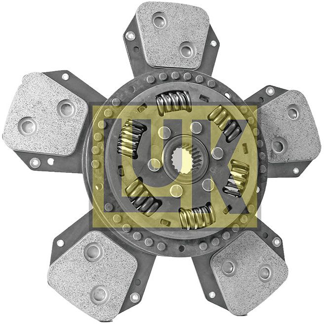 Introducing the Clutch Plate - S.73162 by Sparex, an advanced engineering component featuring six arms, each equipped with pads and bolts. The central hub is designed with springs and a gear for superior performance. This torsion-sprung device utilizes cerametallic materials to ensure enhanced durability and longevity, making it ideal for systems that require a 327mm disc size.