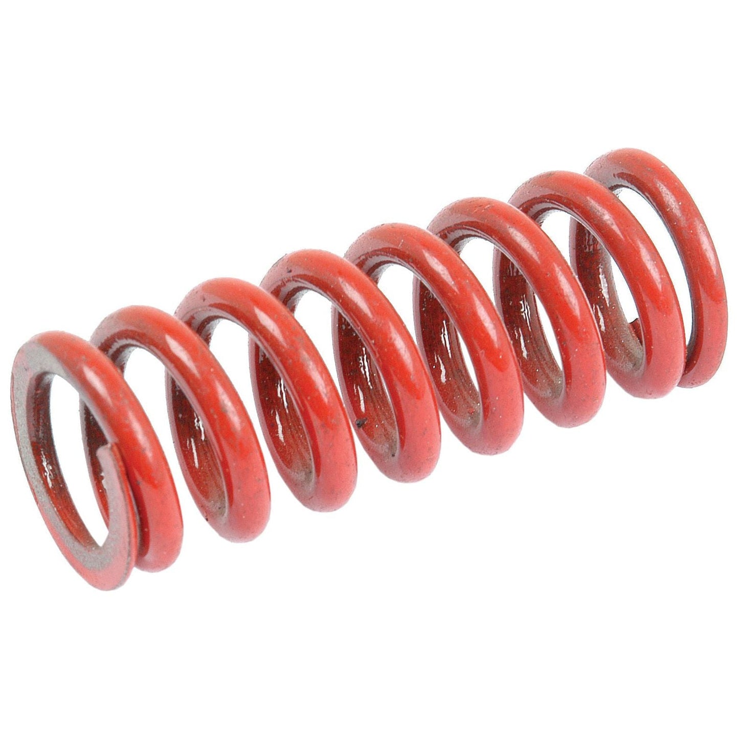 The Clutch Spring - S.8989 by Sparex, featuring a vibrant red color, is elegantly coiled against a pristine white background.