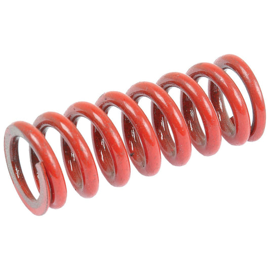The Clutch Spring - S.8989 by Sparex, featuring a vibrant red color, is elegantly coiled against a pristine white background.