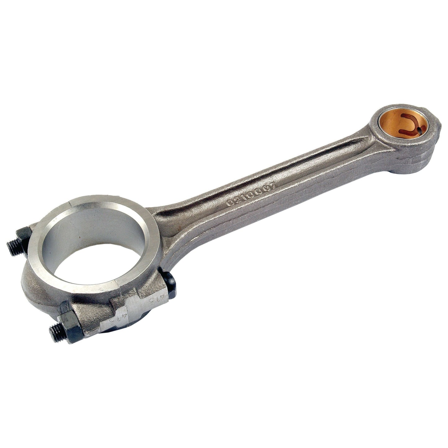 The Sparex Conrod (Part No. S.40357) is a metallic engine connecting rod with bolts on the larger end and a bronze insert on the smaller end, designed to fit Massey Ferguson. The part features marked text.
