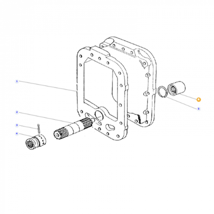 Exploded diagram of a mechanical assembly showing various components including a frame-like structure, a shaft with splines, bearings, and fasteners. Each part is labeled with numbers for identification, commonly found in Massey Ferguson 290 tractors. One highlighted component is the Massey Ferguson - Coupler - 1691550M1 manufactured by AGCO.