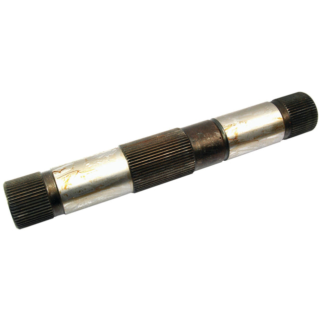 A Sparex Cross Shaft (Sparex Part No. S.41357) is a cylindrical, metallic, double-ended shaft with ridged sections and worn areas, commonly found in Massey Ferguson 1000 tractors.