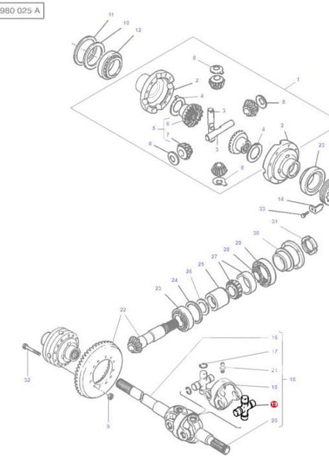 Exploded view of a Massey Ferguson - Crosspiece - 3429727M1 mechanical assembly by AGCO, with individual components numbered and arranged in a detailed layout.
