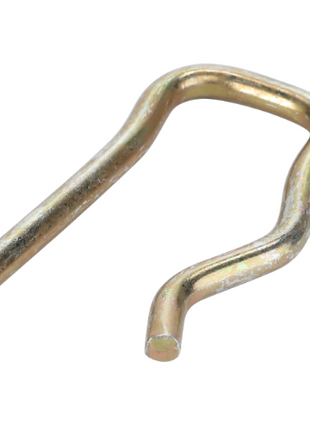 The AGCO Massey Ferguson - Hair Pin - D28281236, a bent metallic R-clip also known as a hitch pin clip, is designed to secure the ends of grooved pins or shafts and is ideal for use in Massey Ferguson 100 Series machinery.