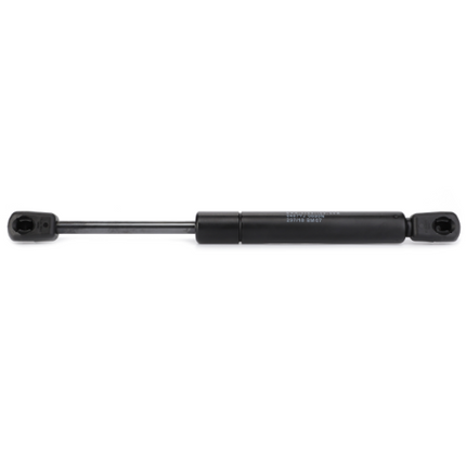 The Massey Ferguson - Door Strut - 4286448M1 by AGCO is a black gas strut with mounting ends on both sides. It is typically used for applications such as supporting hoods, trunks, or other hinged elements needing controlled motion. This product is ideal for ensuring reliable operation of Massey Ferguson tractor parts during daily use.