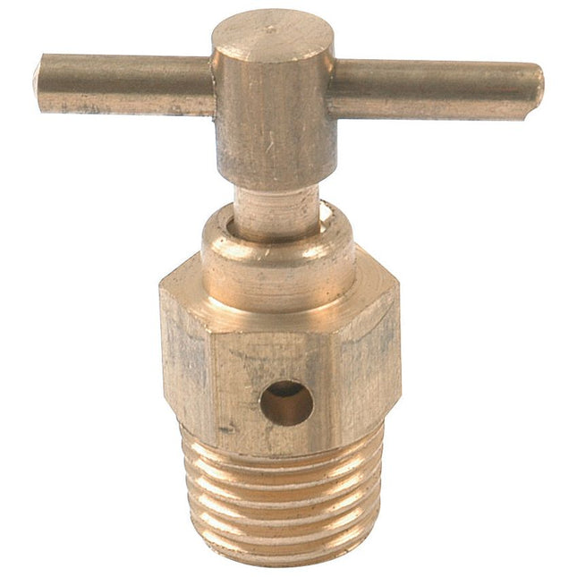 The Sparex Drain Tap (Sparex Part No. S.63097) features a brass valve with a T-shaped handle and BSP threaded base, making it ideal for use as a drain tap.