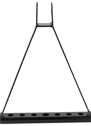 The Sparex Drawbar Hitch System (Cat. 1), featuring a triangular black metal stand with an overall height of 15 inches, boasts a base equipped with seven evenly spaced holes and two horizontal bars at the bottom.