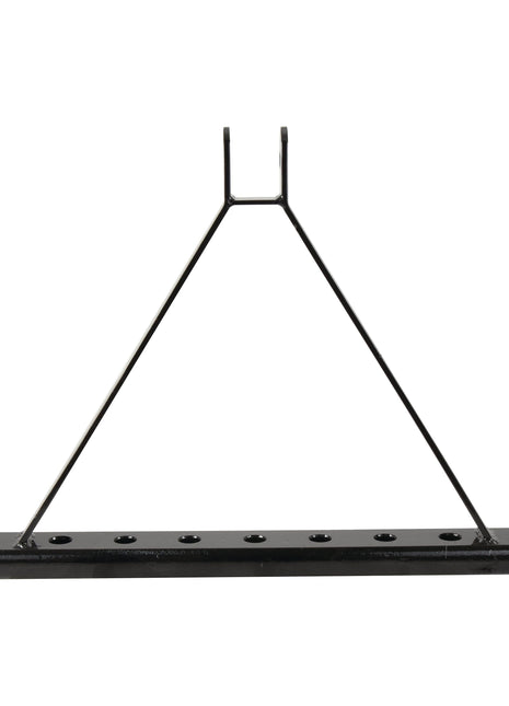 A Sparex Drawbar Hitch System (Cat. 2) featuring a black metal triangular structure with 7 evenly spaced holes, each of a specific diameter, on a 862mm horizontal base and two vertical prongs at the top. 
