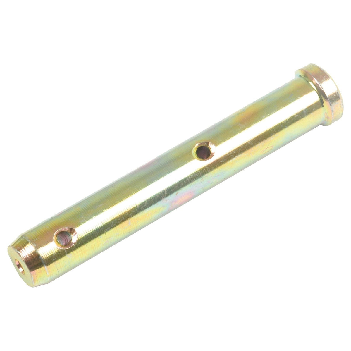 A Lower link pin with a diameter of 16mm, featuring two holes and a shiny gold-colored cylindrical shape, made by Sparex. It has working lengths of 38mm and 90mm and is available under the Sparex Part No. S.43634 (Cat.).