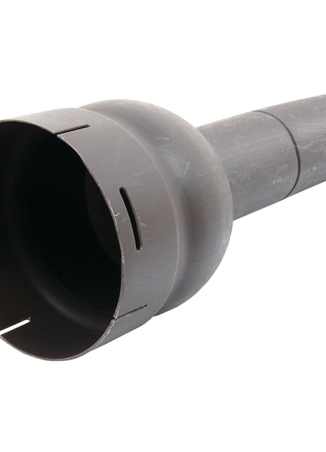 The Drive Shaft Guard (Sparex Part No.S.43341) by Sparex is a grey plastic attachment with a cylindrical shape and a wider opening at one end, featuring several small slots along the rim, making it ideal for use with Massey Ferguson machinery.