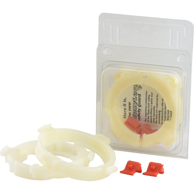 The Sparex EASYLOCK BEARINGS 68/80MM X-L (Sparex Part No. S.59639) come in plastic packaging and include two small red components. The design influence of the Italian Shaft is evident in the three beige circular rings that are part of this product from Weasler.