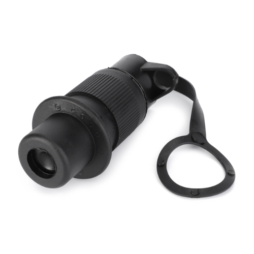 A black monocular with a textured grip and an attached rubber eyepiece cover, offering rugged durability akin to the Massey Ferguson Electrical Socket, G205900900020, by AGCO.