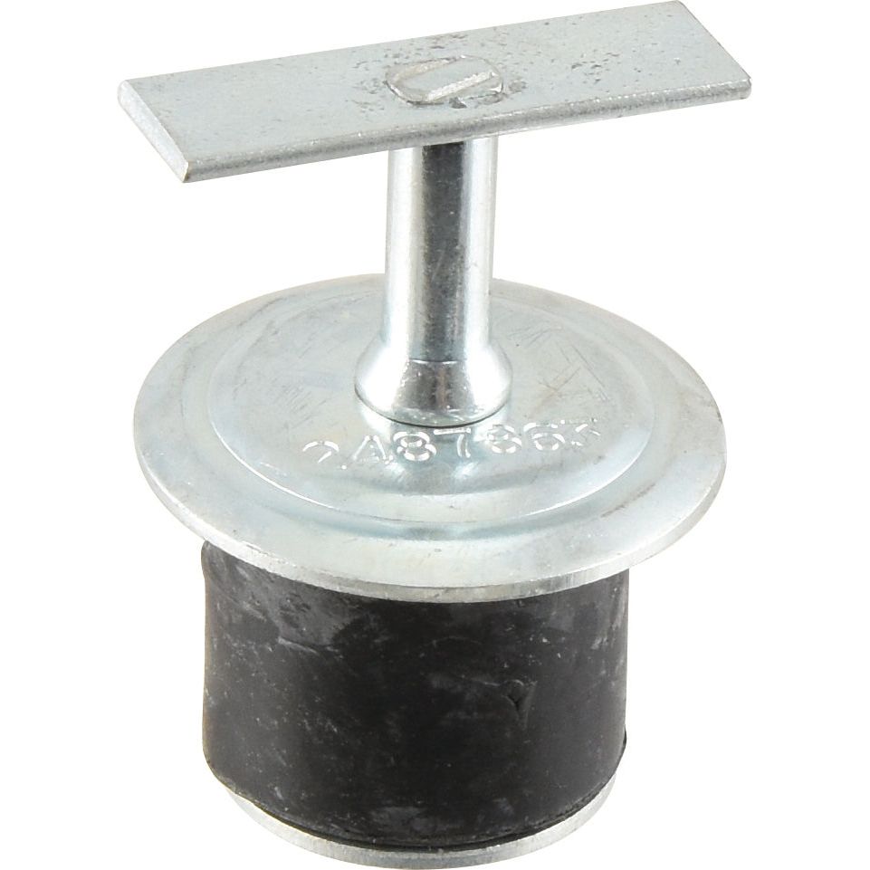 Close-up of the Sparex Engine Oil Cap (Sparex Part No. S.43399), featuring a T-shaped handle and a design that combines metal and rubber, resembling a drain stopper.