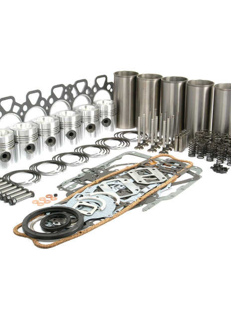 The Engine Overhaul Kit with Valve Train (Finished) - S.40383 by Sparex is a comprehensive kit for Perkins Engine, featuring pistons, gaskets, A6.354 cylinders, and various other components arranged on a white background.