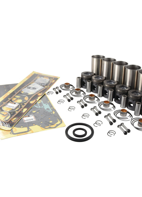 A comprehensive Engine Overhaul Kit without Valve Train (Finished) - S.43362 by Sparex is available for the Perkins Engine Model 1006.6T, featuring cylinders, pistons, rings, gaskets, seals, and other components arranged on a white background.