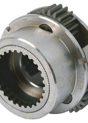 A close-up image of the Epicycle Gear Carrier Unit (Sparex Part No.S.40755) features interlocking teeth and a cylindrical shape, highlighting the mechanical components. The surface exhibits a metallic finish with some visible wear, reminiscent of gear assemblies typically found in Massey Ferguson's units from the brand Sparex.