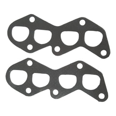 Two black Exhaust Manifold Gaskets with multiple holes arranged in a specific pattern for connecting Perkins Engine parts. (Sparex Part No. S.42394 by Sparex)