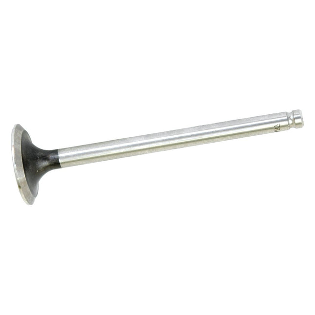 A metallic exhaust valve featuring a flat circular end and a cylindrical stem, compatible with Perkins engines, branded as Sparex Part No. S.40487.