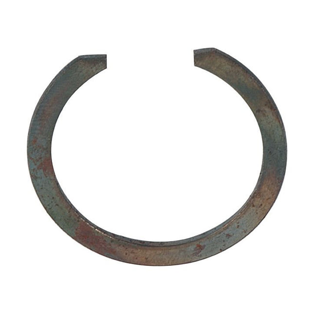 An aged, semi-circular metal ring with an open gap at the top, similar to a Sparex External Circlip, 31.7mm (DIN | Standard No. DIN 471), Part No. S.41628 from Massey Ferguson equipment.