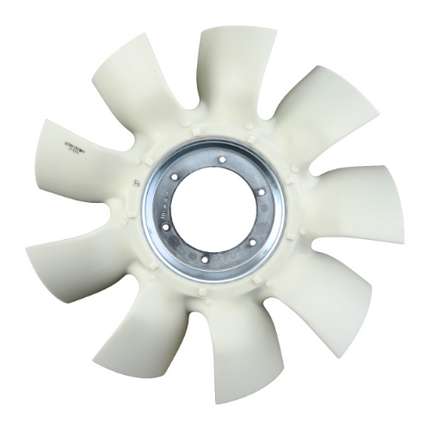 A nine-bladed industrial fan with a white design and a central silver metal hub, reminiscent of high-quality tractor parts by Massey Ferguson (Model 5480), viewed from the front. This product, known as the Massey Ferguson - Fan - 3786157M1, is made by AGCO.