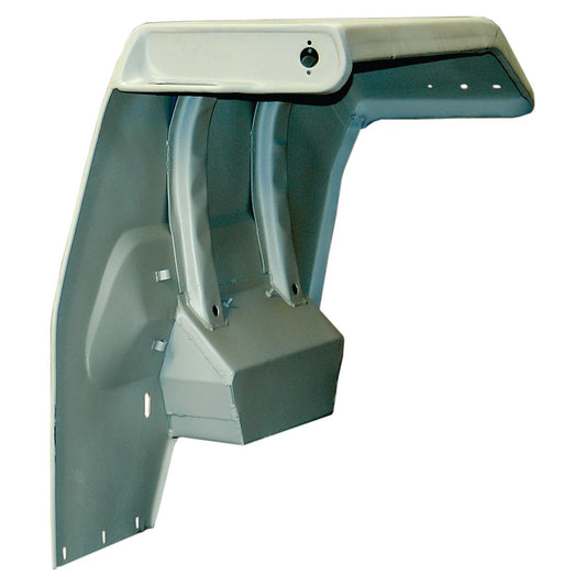 Image of a metal Fender (with Tool Box) - LH, Sparex Part No. S.42982, featuring a robust design with a rectangular box section and two supporting struts, evocative of the sturdy craftsmanship seen in classic Massey Ferguson 135 components.