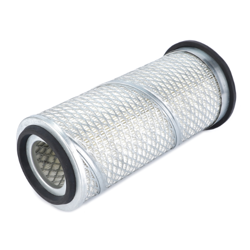 The AGCO cylindrical metal air filter, model 1805045M2, features mesh netting wrapped around it with rubber ends on both sides and is perfect for the 100 Series Massey Ferguson tractor.