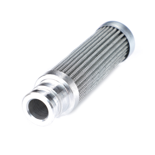 The AGCO Massey Ferguson - Filter Wet Clutch - 3712404M1, featuring a ribbed body and cylindrical ends, is displayed on a white background and is ideal for Massey Ferguson tractor parts.