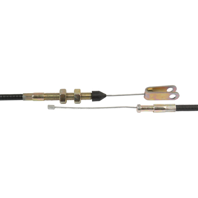 Image of a Foot Throttle Cable for a Massey Ferguson, featuring threaded adjusters, connectors, and a protective sheath. Product details: Sparex Part No. S.41845 with an overall length of 1073mm and an outer cable length of 931mm.