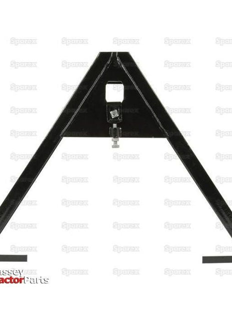 The Sparex A Frame Implement Attachment (Cat. 1/2/3) - S.127949 features a black metal triangle frame with a logo at the bottom left and is showcased against a slightly blurred white background, highlighting its heavy-duty construction.