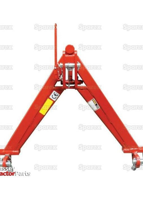 A Frame Quick Hitch System (Cat.3) CE Approved - S.127945 from Sparex features a red tractor hitch attachment set against a white background with subtle Sparex logos throughout the image. CE Approved and designed for heavy-duty tasks, this Cat. 3 compatible hitch ensures durable performance with its substantial load capacity.