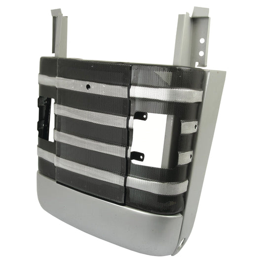 Close-up of the Front Grille Assembly, featuring cutouts and horizontal slats, composed of metal and plastic, designed for a truck or large vehicle such as the Massey Ferguson 135. This product is Sparex Part No.S.43663 by the brand Sparex.