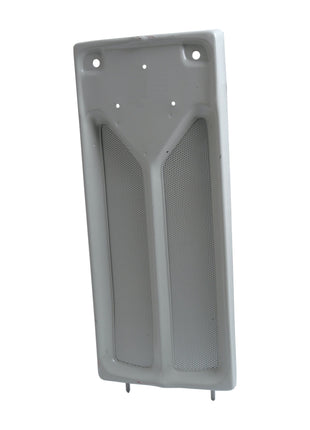 Sparex Front Panel (Part No. S.43660) features a rectangular metal air vent cover with two mesh openings, four screw holes, and a light gray finish, viewed from an angle, making it an ideal fit for Massey Ferguson tractors.