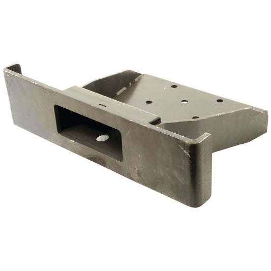 Introducing the Front Weight Frame | Sparex Part No. S.42745: a gray, L-shaped metal bracket boasting multiple holes and a central rectangular cutout, specifically designed to fit Massey Ferguson bumpers.