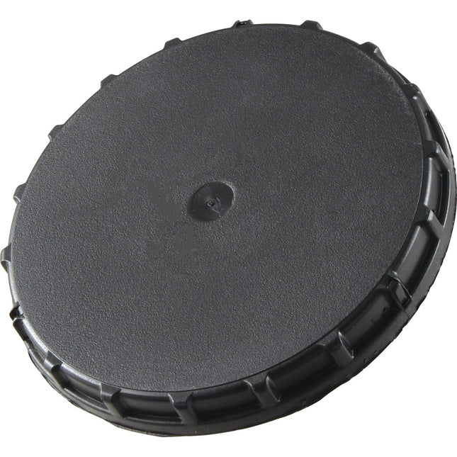 The Fuel Cap - S.43260 from Sparex is a round, black plastic cap featuring a slightly textured surface and small notches along the edge.