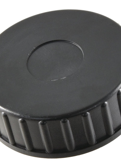 A Sparex Fuel Cap (S.44132) in black, featuring a round shape with ridges and a circular raised center.