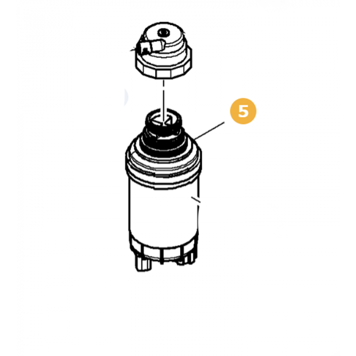 Illustration of a mechanical component, labeled as part number 5, showing an exploded view with the top piece detached from the main cylindrical body. The diagram highlights the location of the AGCO Massey Ferguson Fuel Filter (part number 3975262M1) for Massey Ferguson TH.6030 ST4.