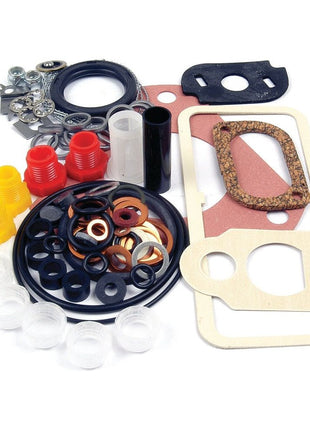 A comprehensive Fuel Injection Pump Seal Kit by Sparex (Sparex Part No. S.57135), featuring an assortment of washers, gaskets, seals, spacers, and fittings designed specifically for maintenance and repairs on Massey Ferguson machinery.