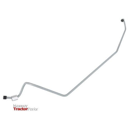 Curved metal tube with connectors on both ends against a white background. "Massey Ferguson - Fuel Pipe - 3700372M92" text is visible in the lower left corner, suitable for various models under the AGCO brand.