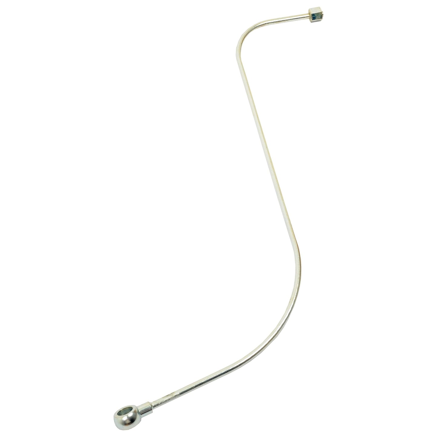 The Sparex Fuel Pipe (Part No. S.43888) is a curved metal brake line featuring connectors on both ends, with one end having a banjo fitting and the other a standard fitting, specifically designed for use in Massey Ferguson vehicles.