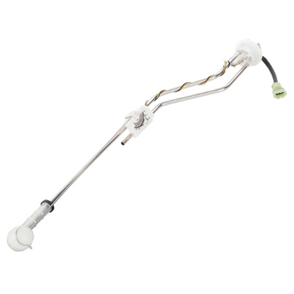 The AGCO Massey Ferguson - Fuel Sender Unit - 3762526M91 is a metal and plastic fuel level sensor with attached wiring and connectors, featuring a long rod and a float mechanism at one end, suitable for tractor models in the Massey Ferguson 300 Series.