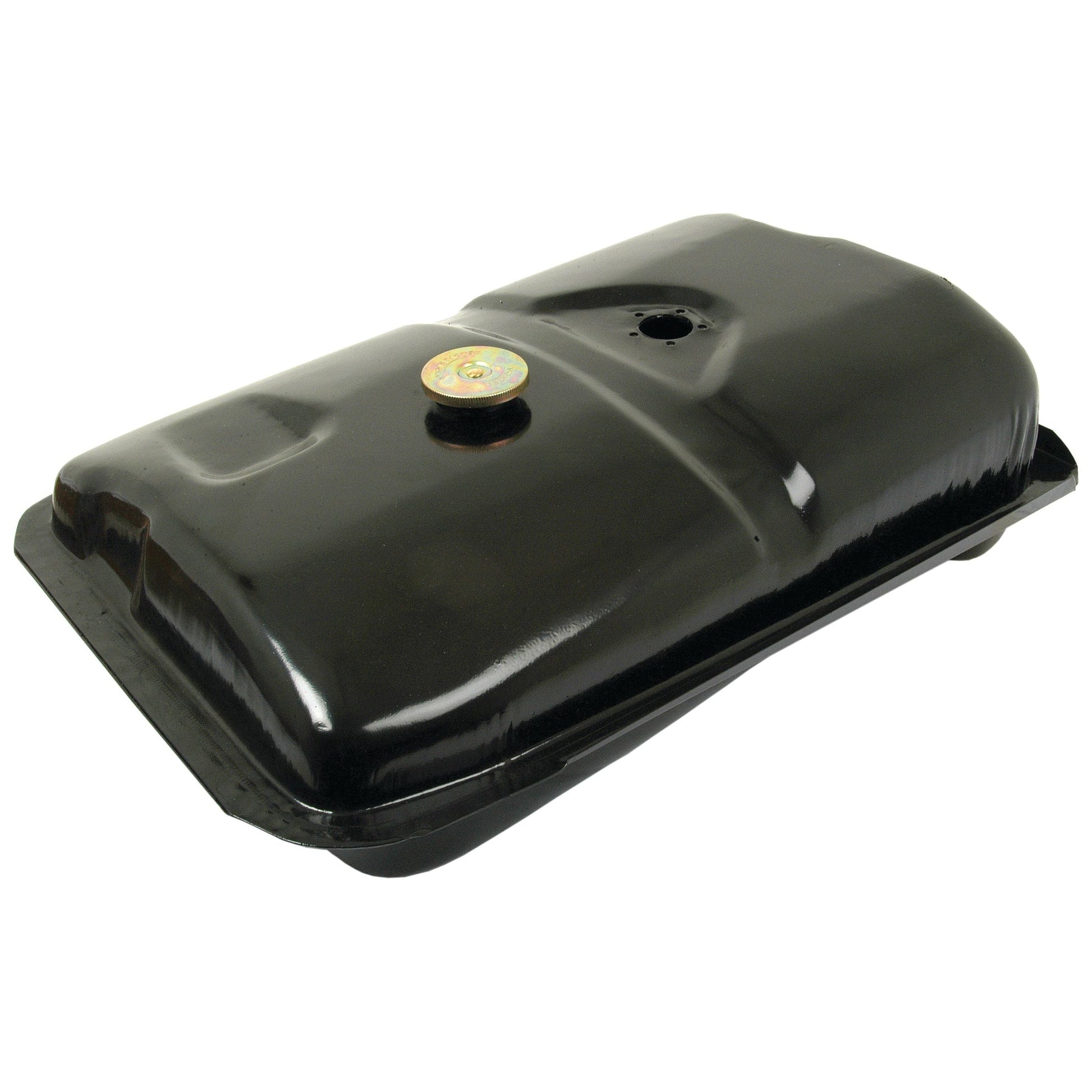 Black fuel tank, Sparex Part No. S.41748, with two visible holes including one metal-capped, suitable for Massey Ferguson 135.