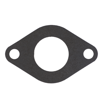The AGCO Massey Ferguson - Gasket - 3638698M1 is an oval-shaped gasket designed for tractors, featuring a large central hole and two smaller holes on either side.