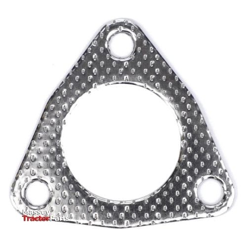 The AGCO Massey Ferguson gasket (product number 4222475M1) features a steel triangular flange design with three bolt holes and a central circular opening. The text "Massey Tractor Parts" is visible in the bottom left corner, indicating compatibility with Massey Ferguson models such as the MF 135.