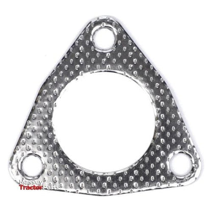 The AGCO Massey Ferguson gasket (product number 4222475M1) features a steel triangular flange design with three bolt holes and a central circular opening. The text "Massey Tractor Parts" is visible in the bottom left corner, indicating compatibility with Massey Ferguson models such as the MF 135.